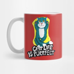 Cute Cat Lying On The Beach Cat Life Is Purrfect Mug